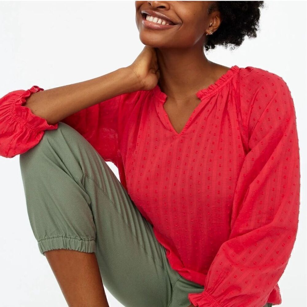 J CREW ~ Red Geranium Womens Long Sleeve Top Size XXS
